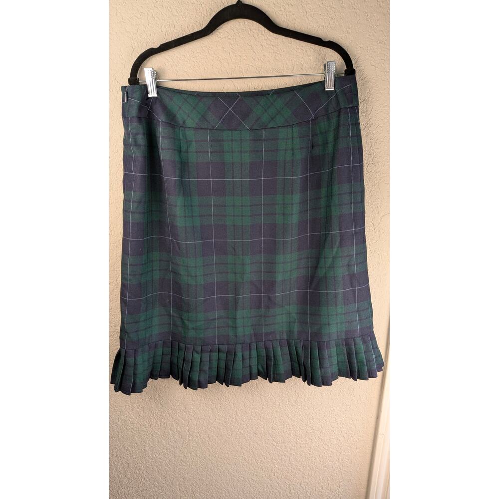 Vintage Pendleton 100% Virgin Wool Skirt Size 16 Green Navy Plaid Tartan Pleated